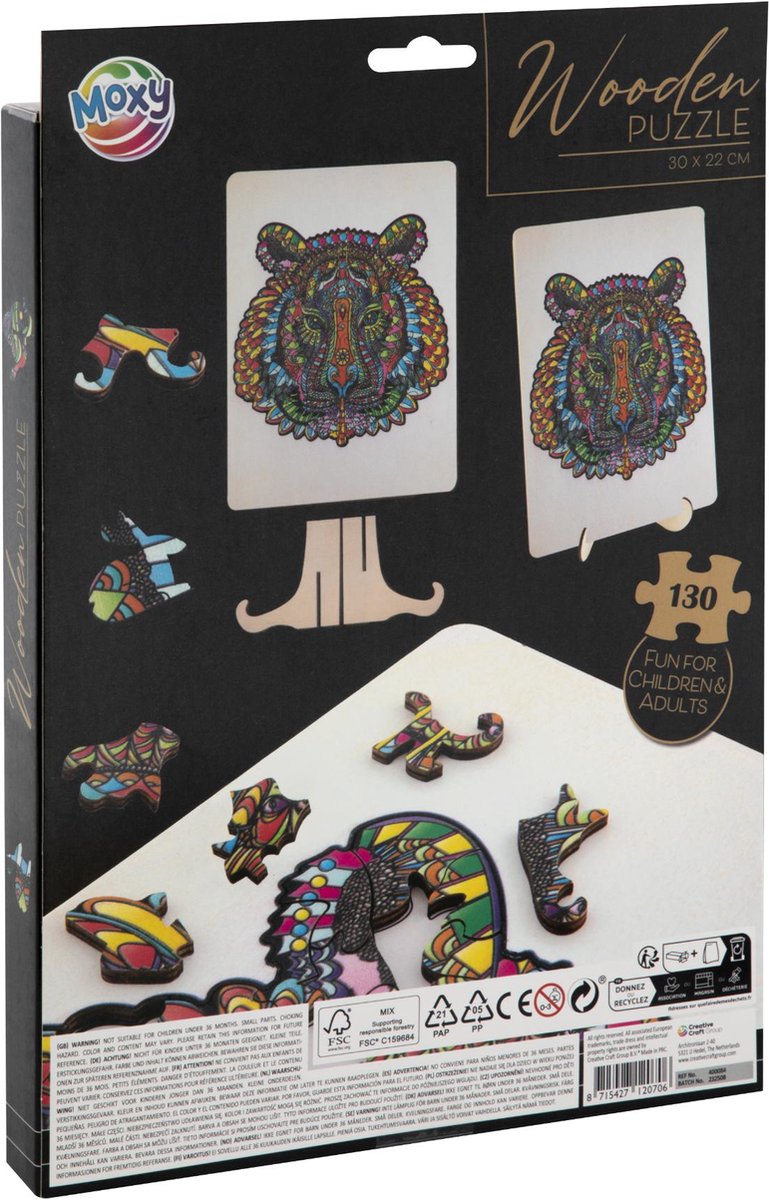 Creatieve knutselgroep puzzel hout figuur tijger 130 stukjes