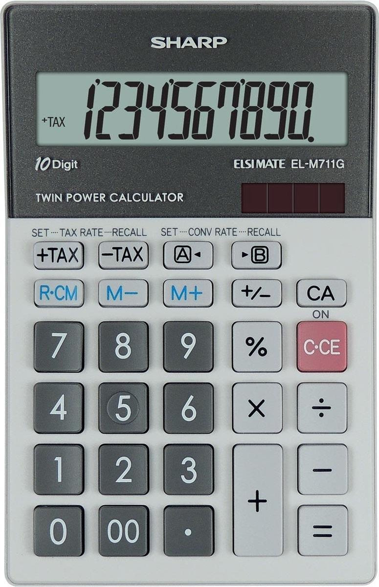 Sharp rekenmachine - elm711ggy - grijs - 10 digit - 1x lr44 batterij - sh-elm711ggy