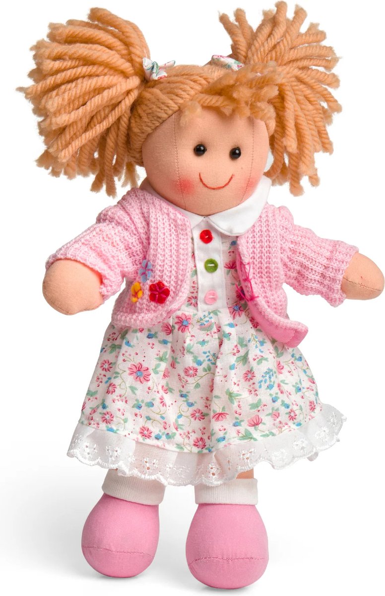 Bigjigs stoffen pop poppy - - blonde meisjespop - 28 cm