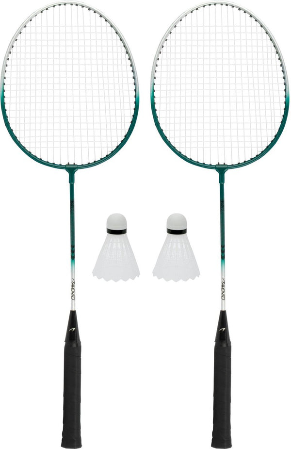 Avento - power speed badminton set - staal - zilver groen - set van 2