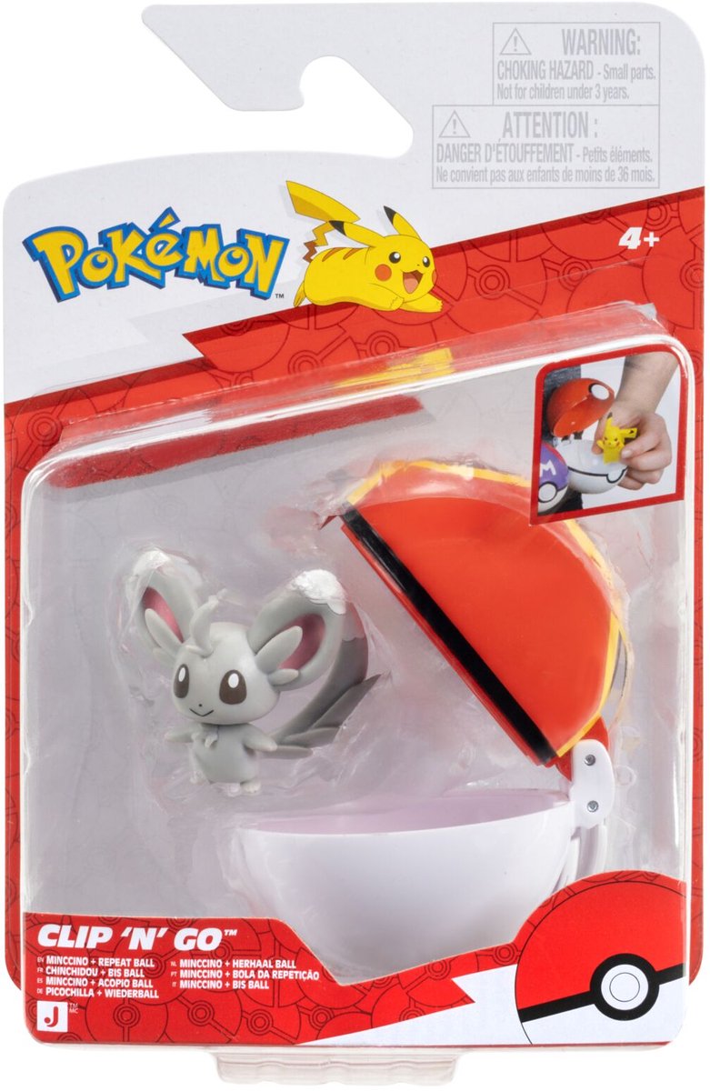 Jazwares pokémon - clip 'n' go - minccino with repeat ball
