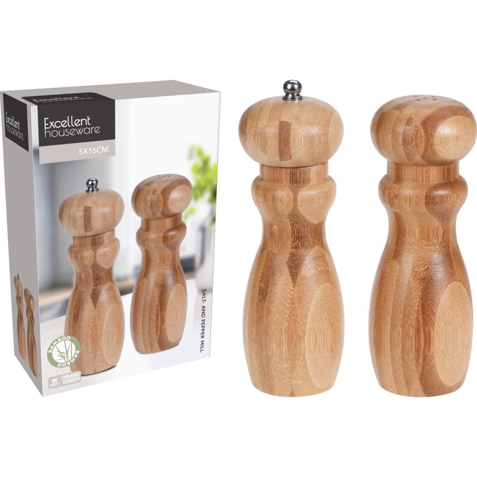 Excellent houseware peper-en zout set bamboe