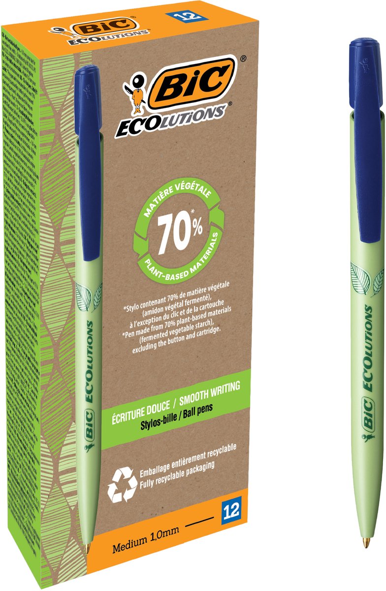 Bic balpen ecolutions media clic bio-based medium blauw | 12 stuks