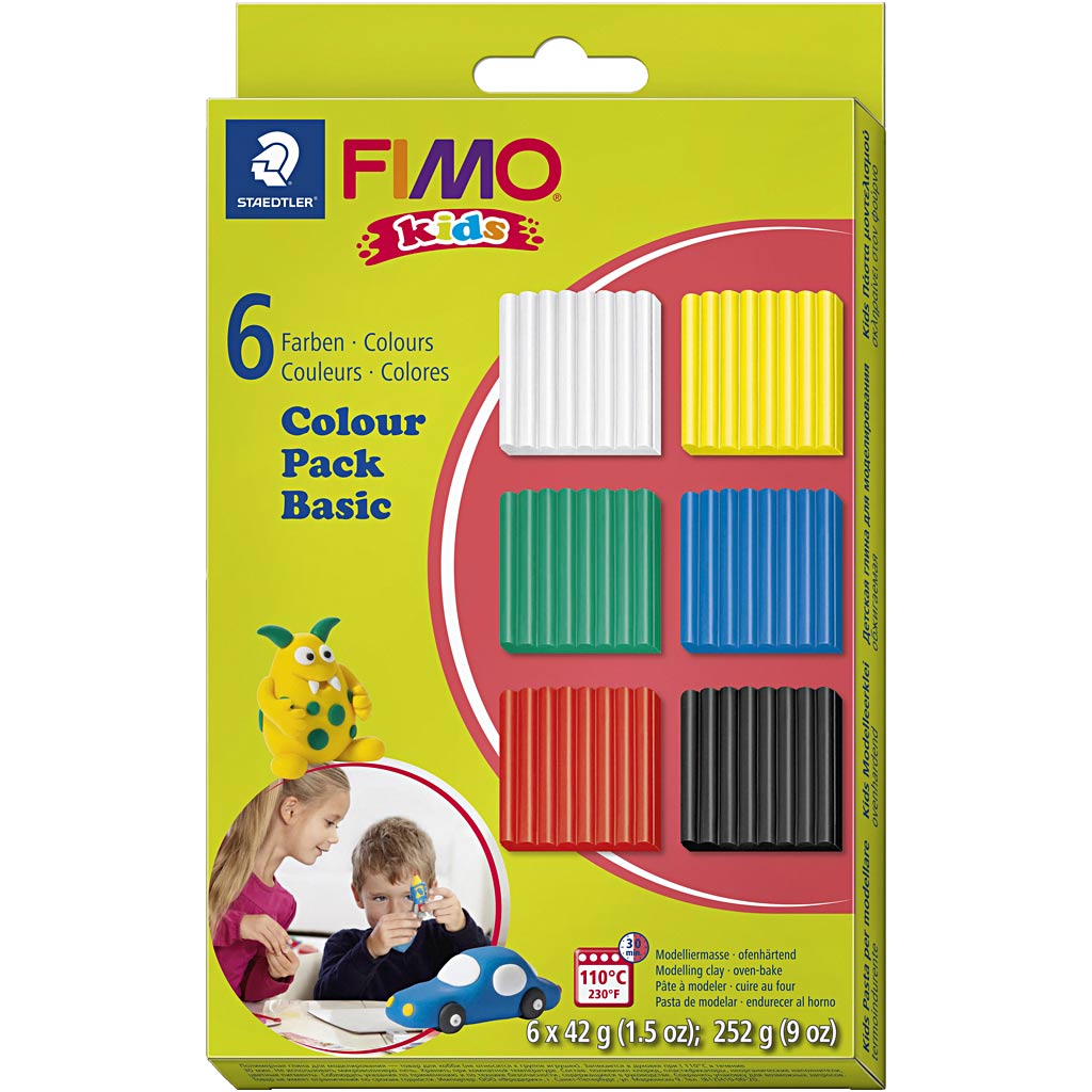 FIMO Kids Boetseerklei Standaard Kleuren, 6dlg.
