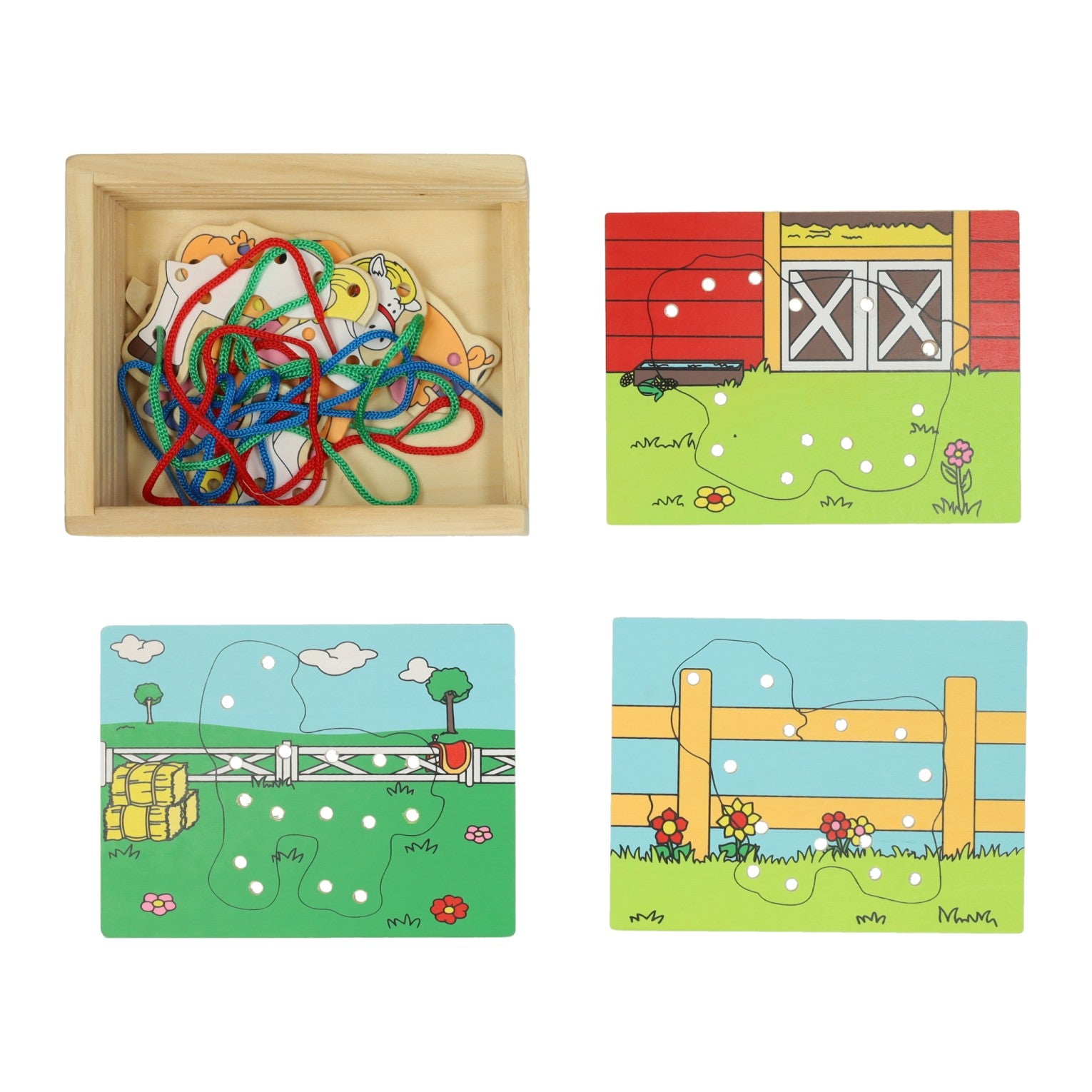 Houten rijgpuzzel boerderij, set van 4