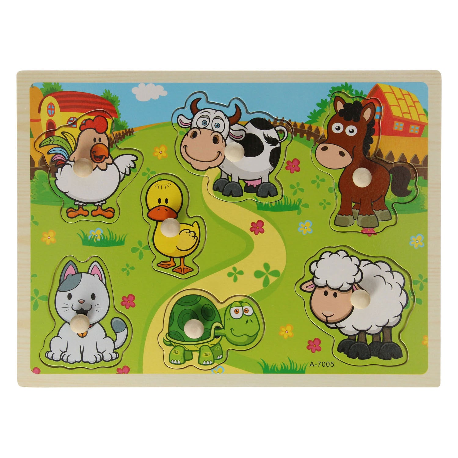 Lobbes houten noppenpuzzel boerderijdieren, 7st.
