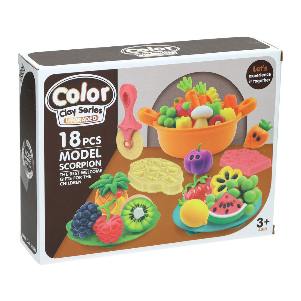 Groenten en fruit kleiset - 6 kleuren klei - 18dlg.