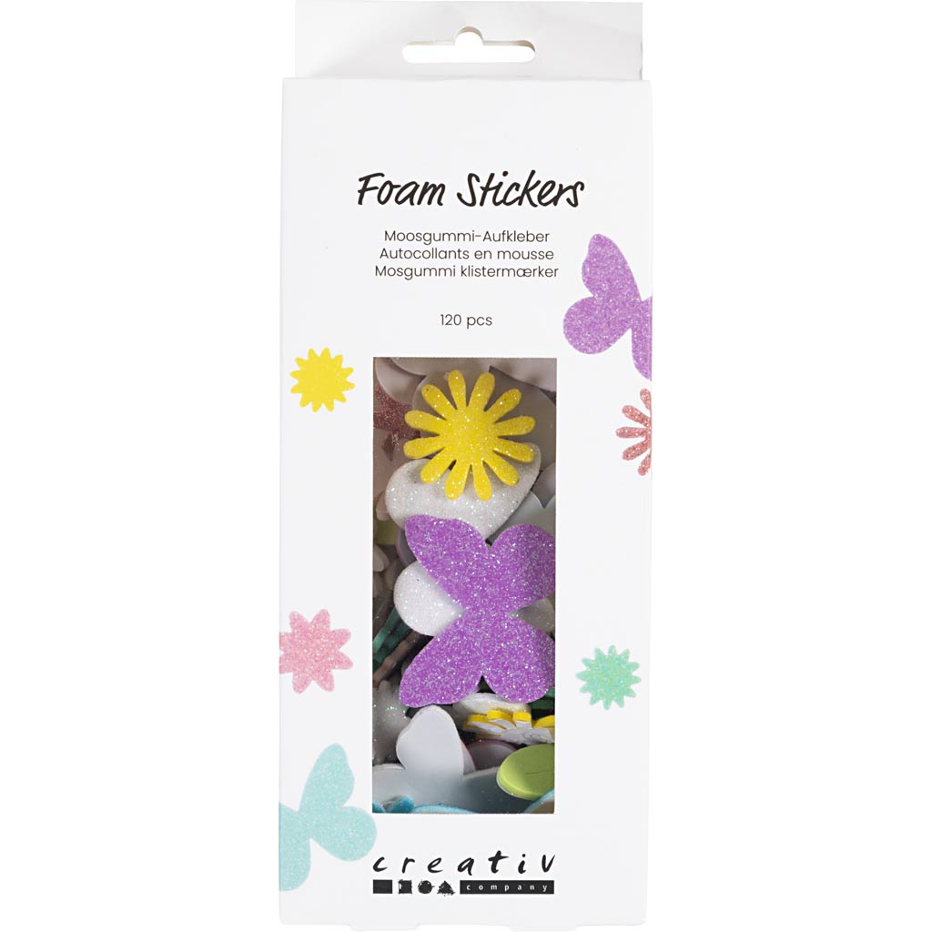 Creativ company https: www.cchobby.nl foam-stickers-vlinder-bloem-blad-zelfklevend-afm-9-43-mm-pastelkleuren-120-stuk-1-doos