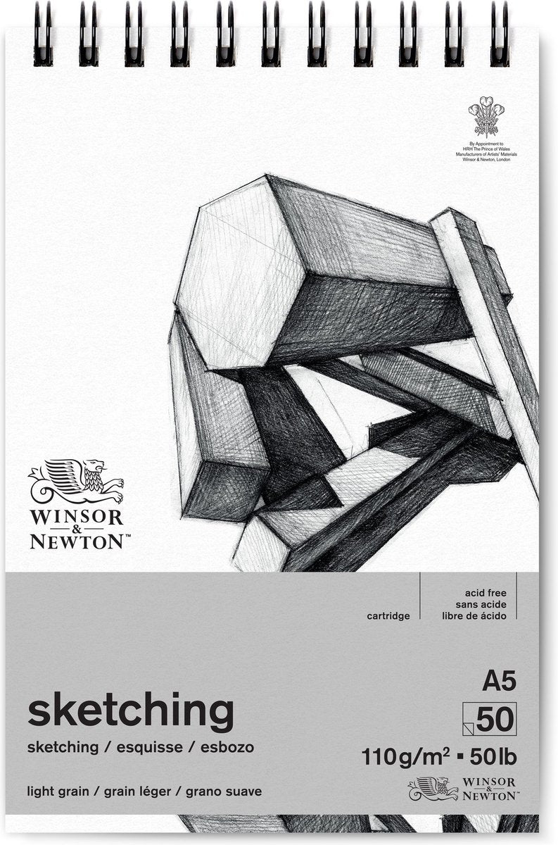 Winsor newton 6672001 spiral drawing sketching pad a5 – 110 g m², 50 vellen, tekenpapier voor schetsen en tekenen
