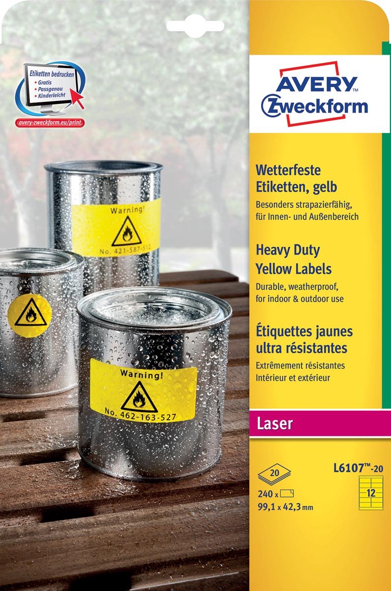 Avery zweckform avery zelfklevende etiketten geel 240 stuks