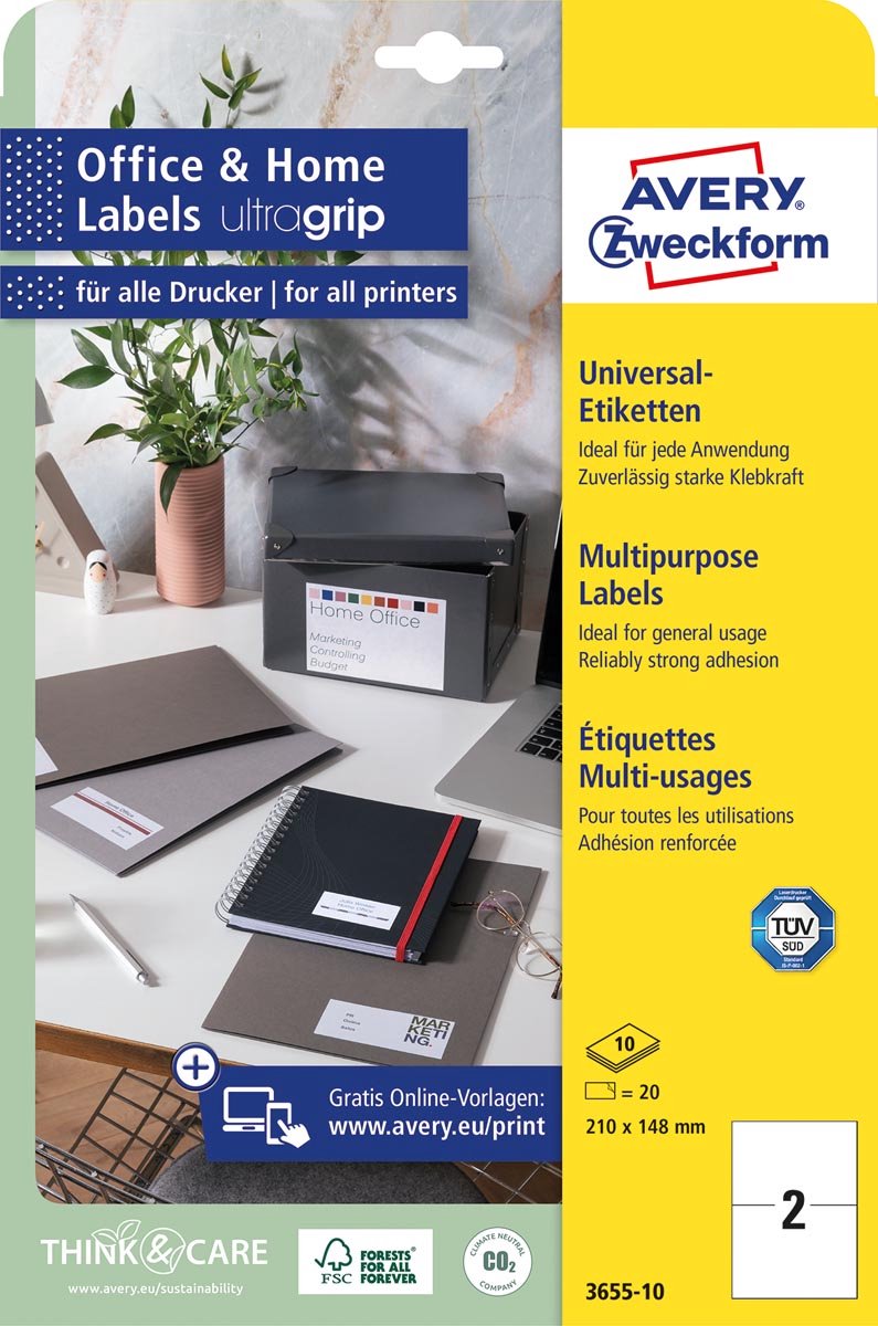 Avery etiketten zweckform 210 x 148 mm papier 20 stuks