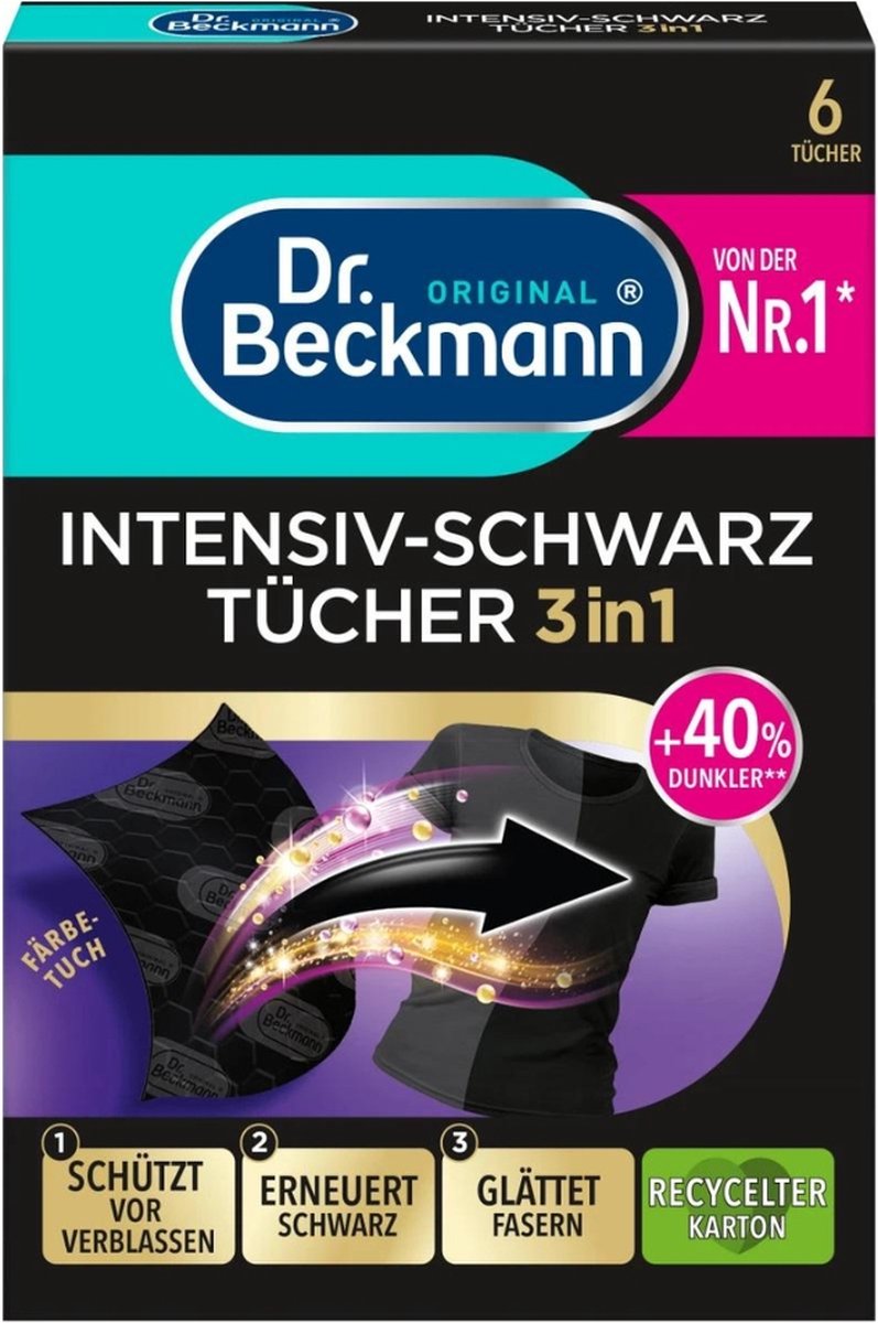 Dr. beckmann - kleurverzorging - intensive black 2 in 1 - donkere was - 6 doekjes