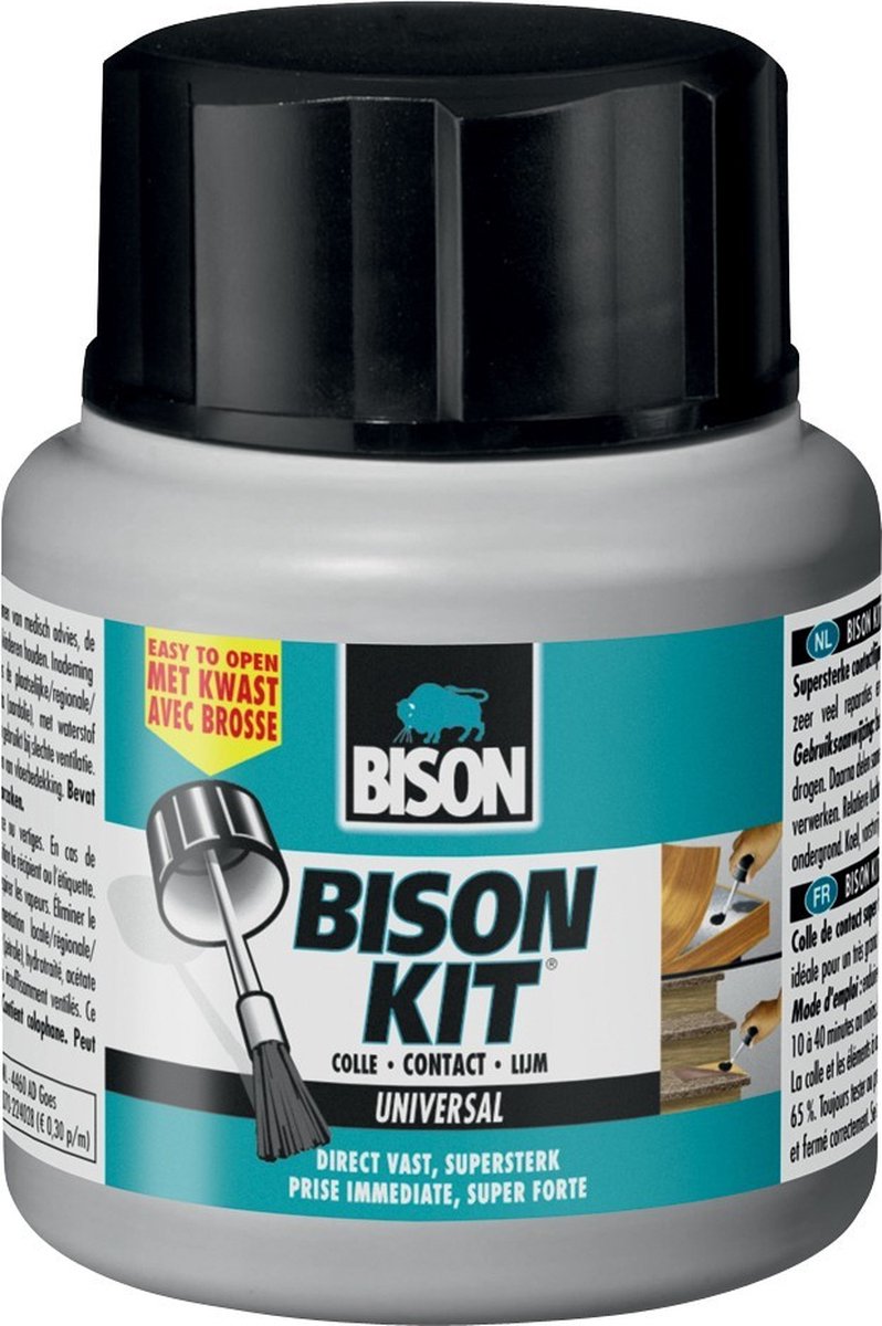 Bison kit® met kwast flacon 125 ml, supersterk, contactlijm, reparaties, temperatuurbestendig van -40°c tot +70°c.