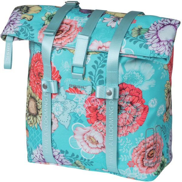 Basil Bloom Field fietsshopper, gerecycled PET, waterdicht, verstelbare schouderriem, laptopvak, 15-20L, hemelsblauw