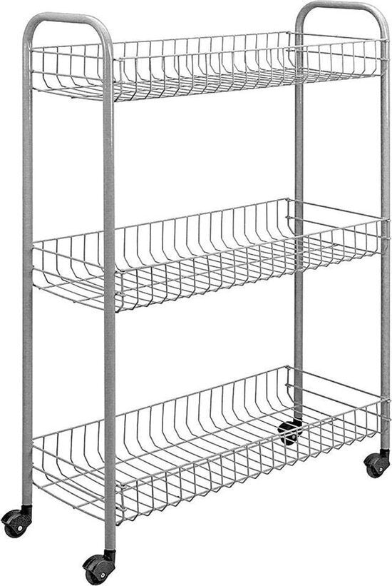 Metaltex badkamer- keukentrolley slank 84x56cm staal zilver