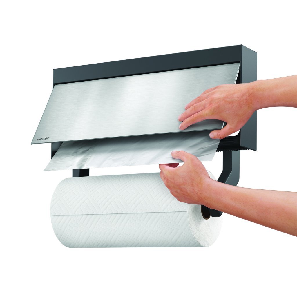 Metaltex keukenhulpen tango keukenrolhouder met snijhulp 38x6x17 cm RVS grijs