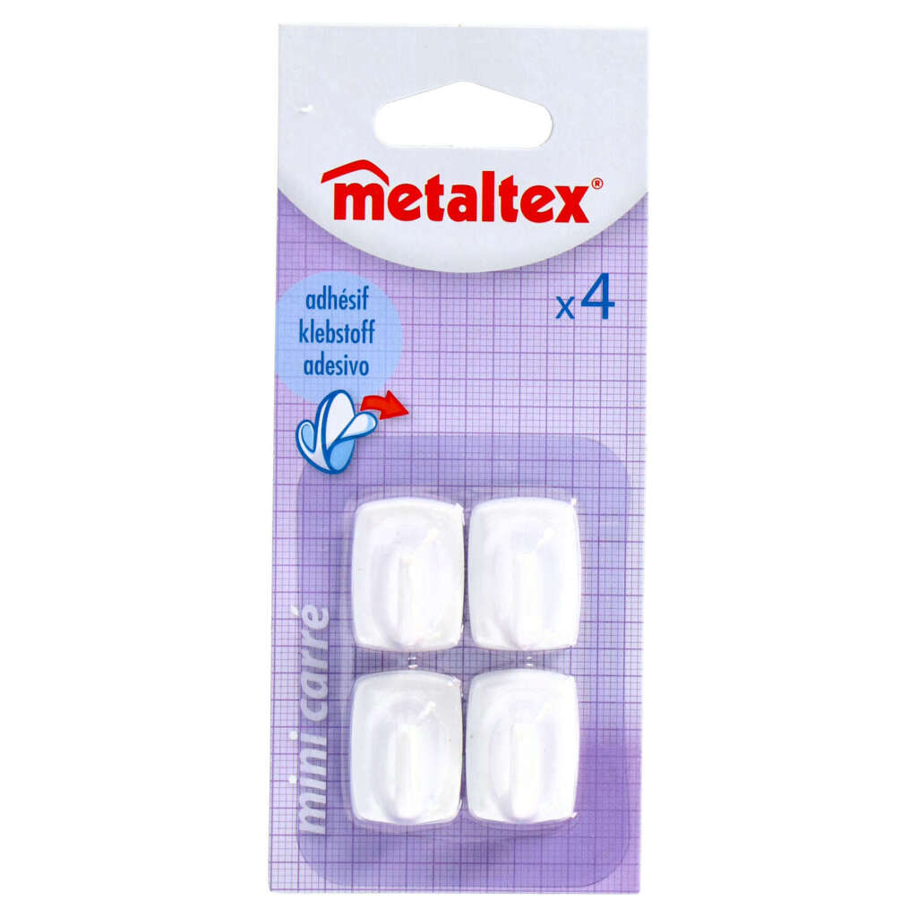 Metaltex vierkante plakhaken 4 stuks wit