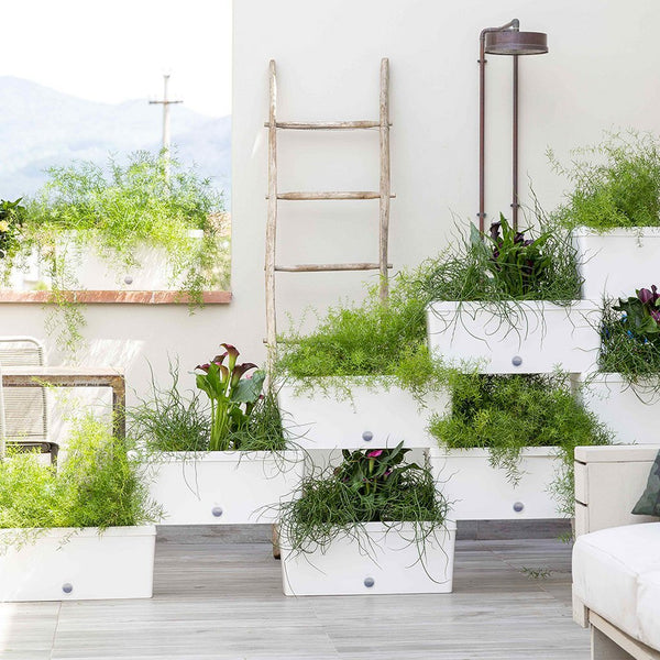 Bama brick koppelbare plantenbakken 75l 59x23x27 cm 5 stuks wit