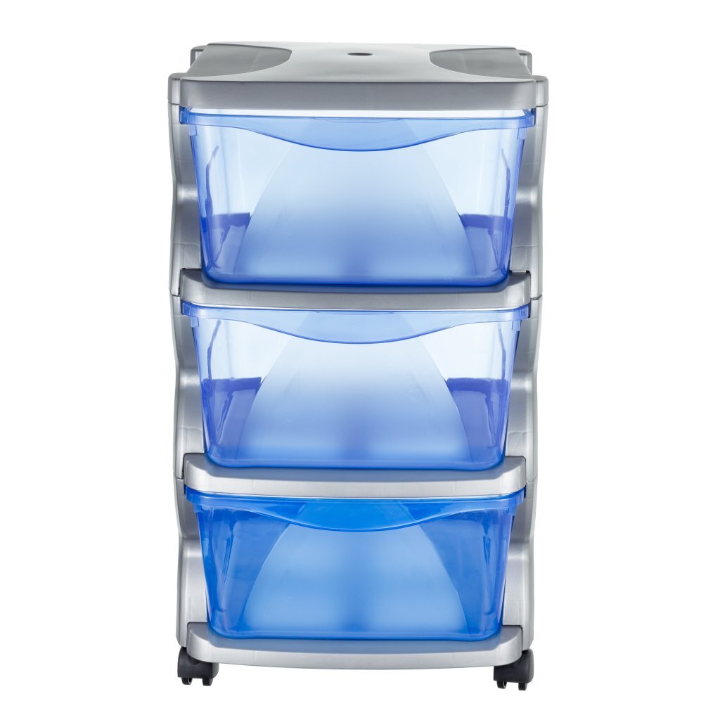 Bama insieme ladesysteem met wieltjes 3 laden 36x40x62 cm zilverblauw transparant