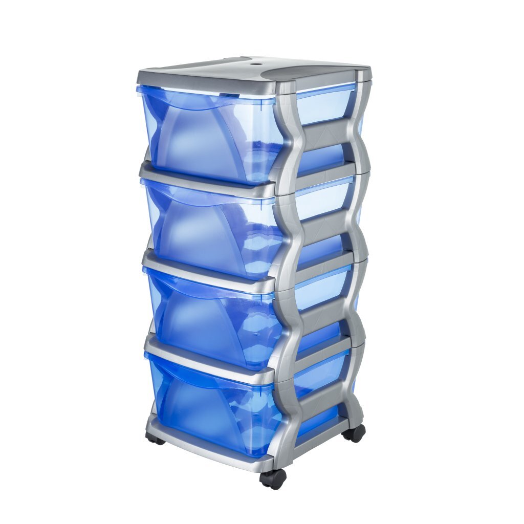 Bama insieme ladesysteem met wieltjes 4 laden 36x40x80 cm zilverblauw transparant