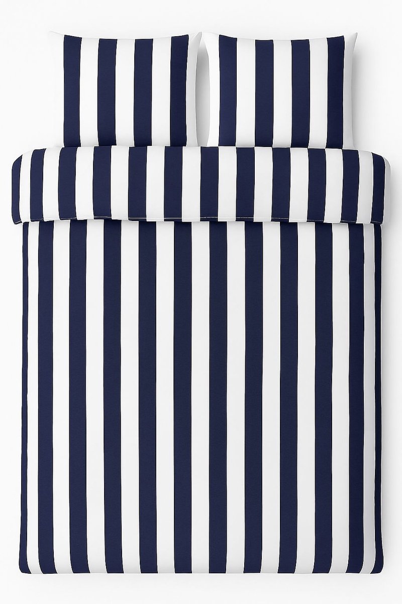 Vtwonen - vertical stripe dekbedovertrek - lits-jumeaux - 240x200 220cm - marineblauw