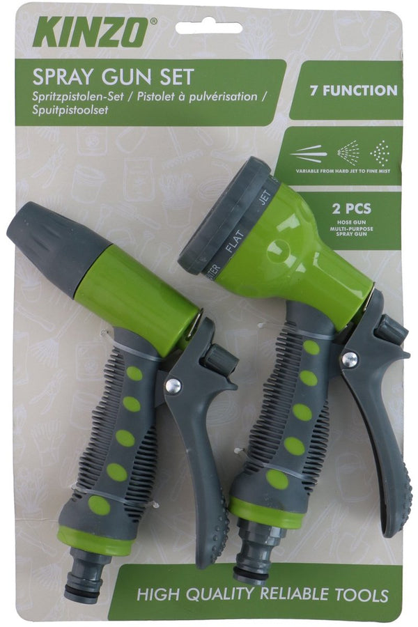 Kinzo sproeikop tuinslang set – 2-delig spuitpistool met verstelbare straalstanden – sproeikop voor tuinslang met grip – sproeipistool voor tuin, auto of terras