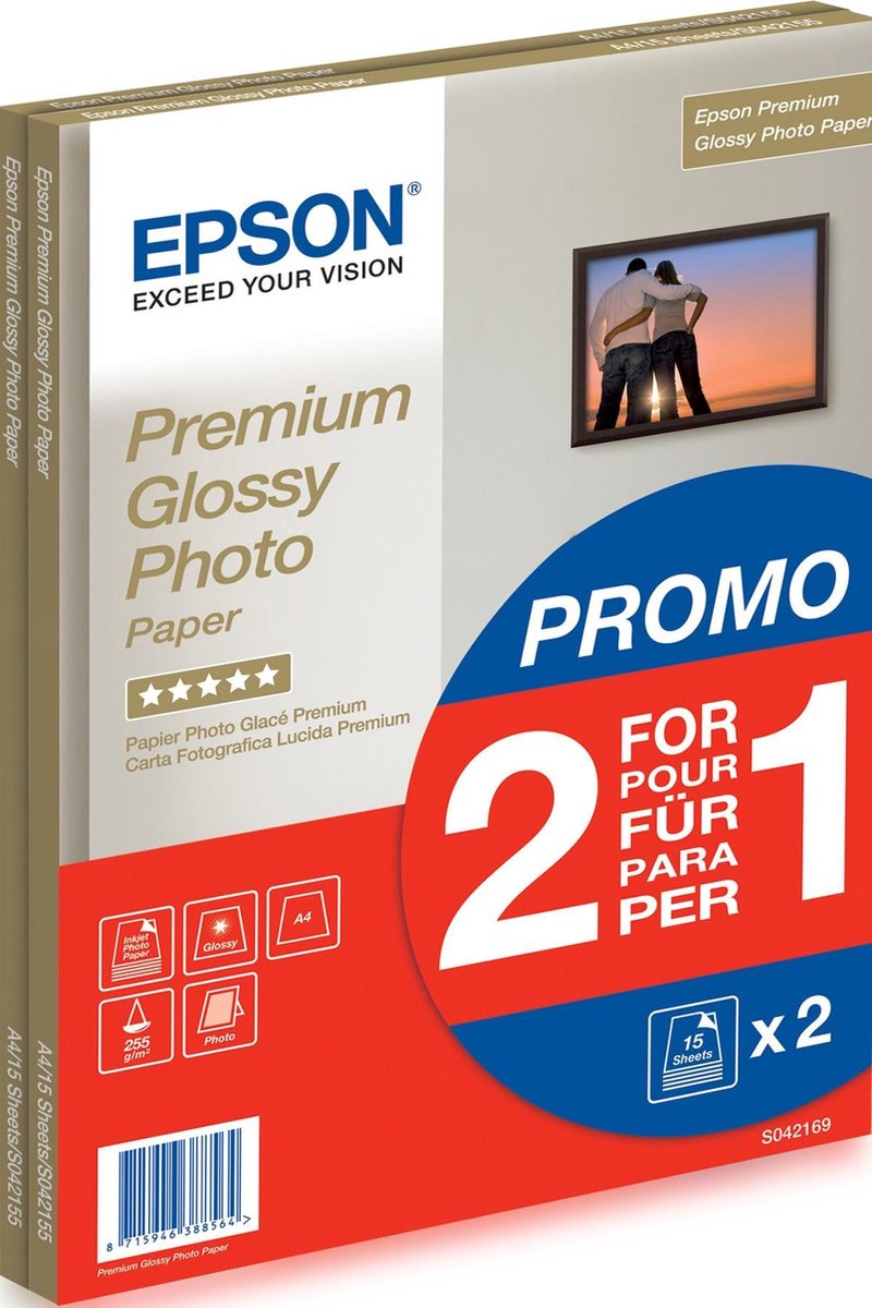 Epson premium glossy fotopapier - a4 (210 x 297 mm) 255 g m2 15 vellen