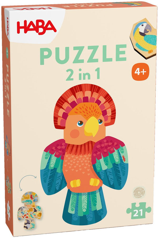 Haba puzzel - 2 in 1 - papegaai - hout - 21dlg - 3+