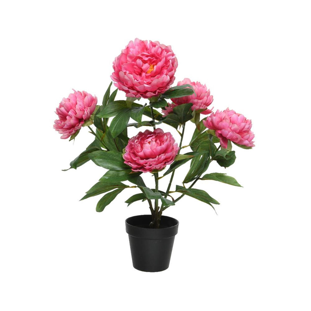 Decoris kunstplant pioenroos in pot polyester 41x47x57cm fuchsia