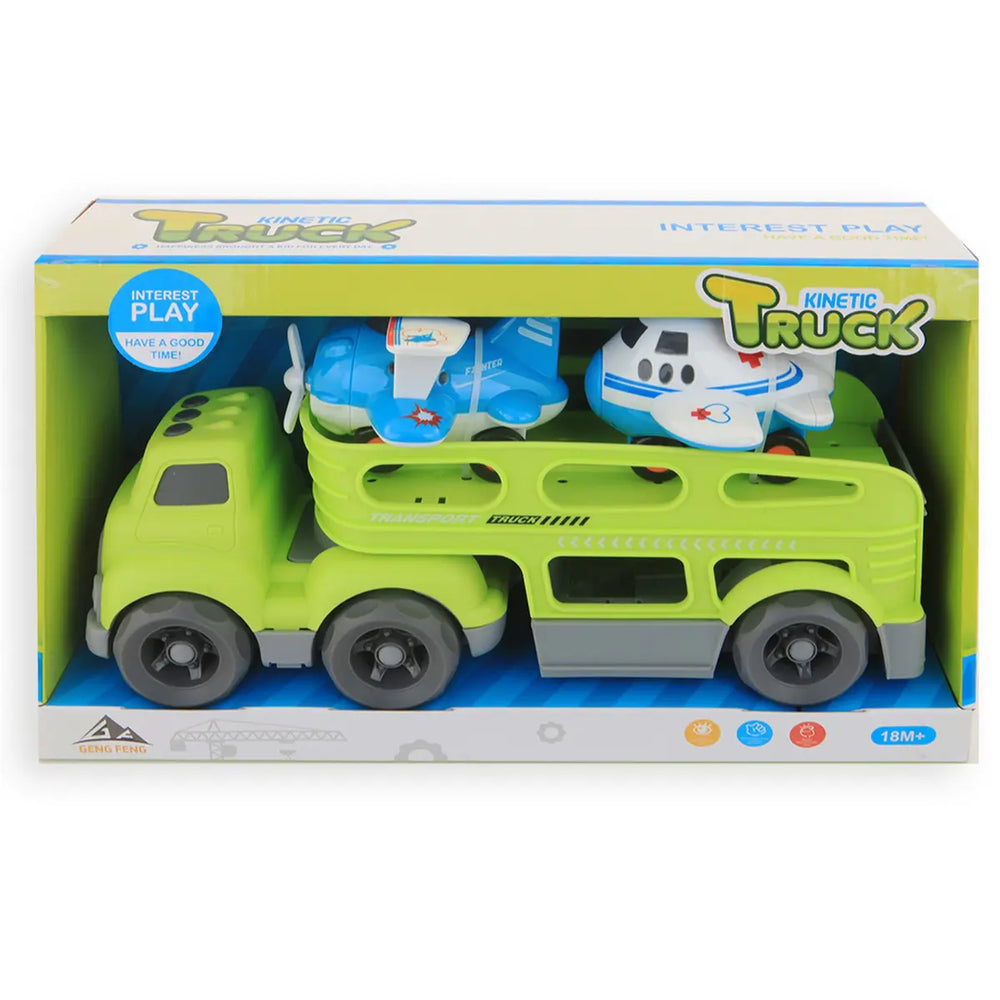 Jonotoys kinetische vrachtwagen met 2 vliegtuigjes