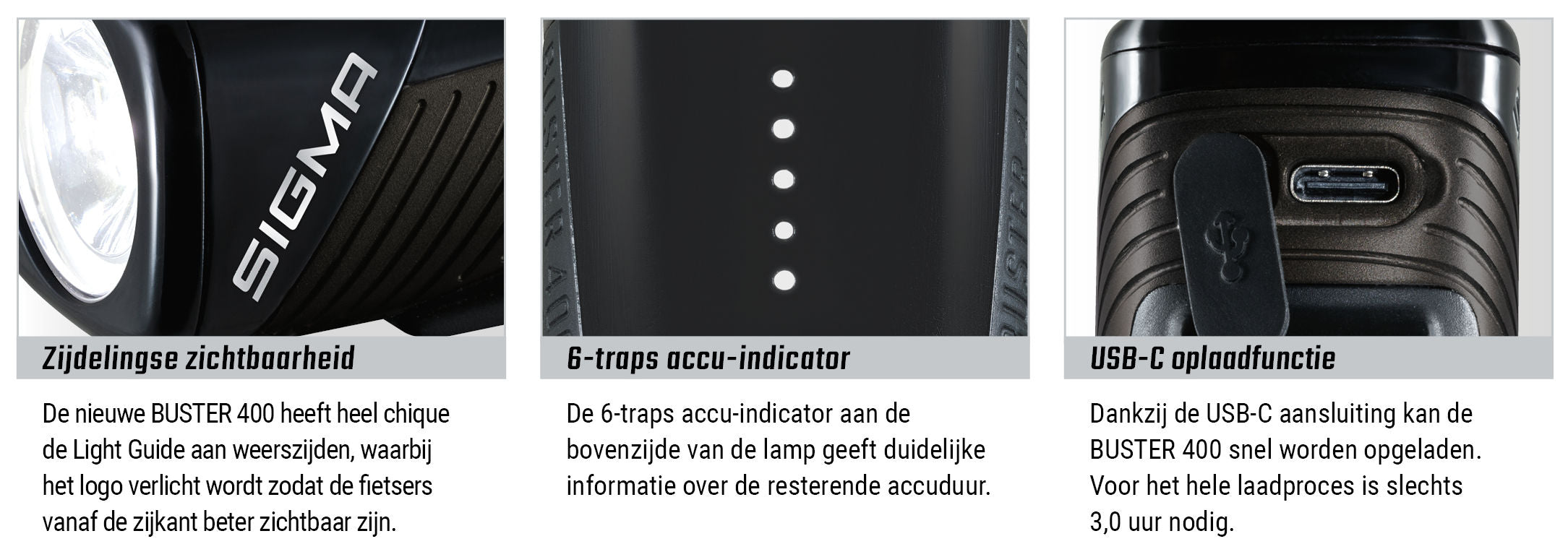 Phare Sigma Buster 400 LED batterie Li-ion USB