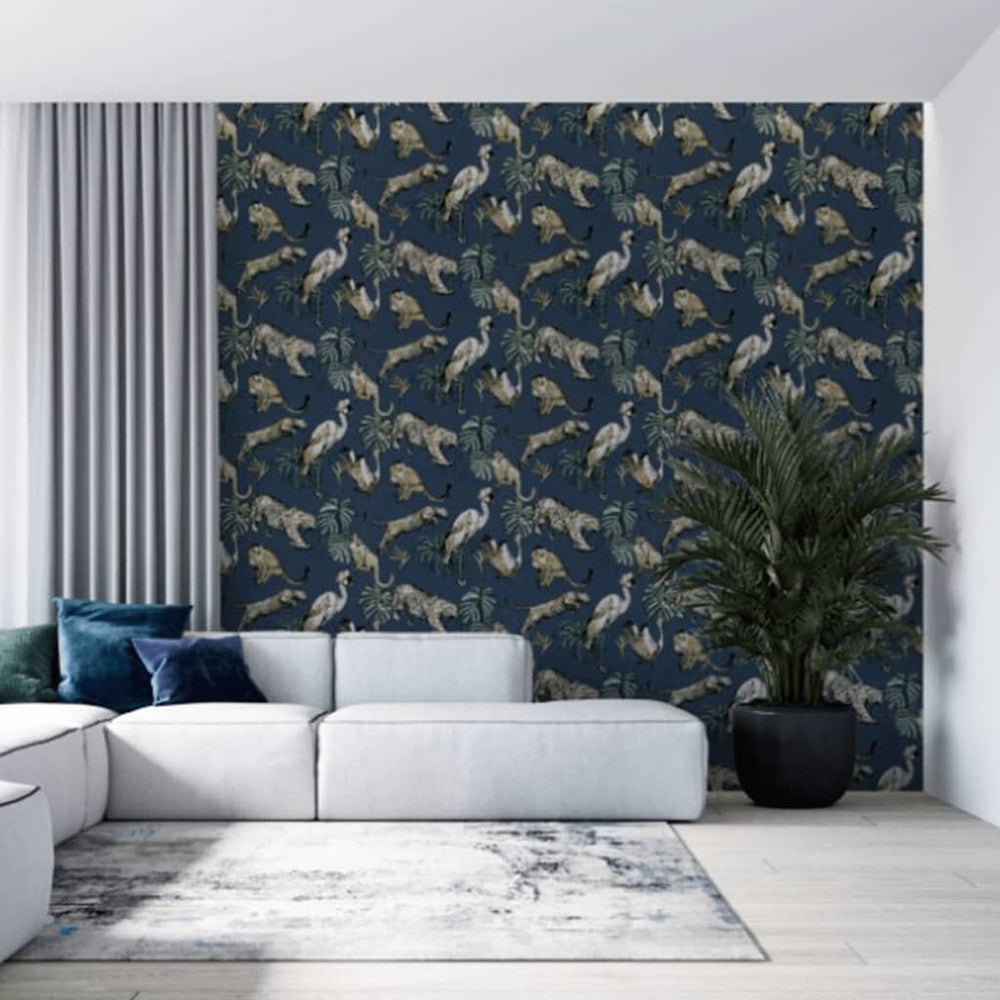 Noordwand behang zero exotische dieren blauw
