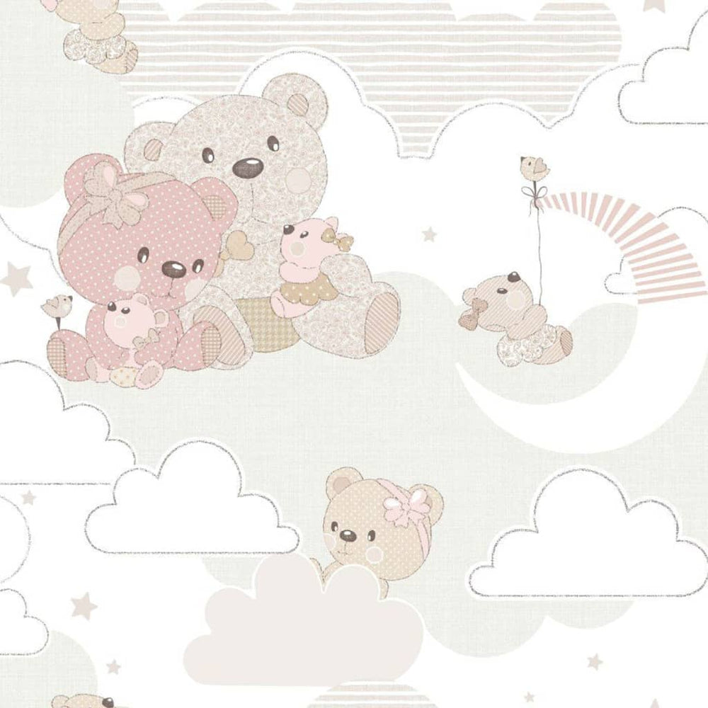 Noordwand behang mondo babyknuffel beertjes roze en beige