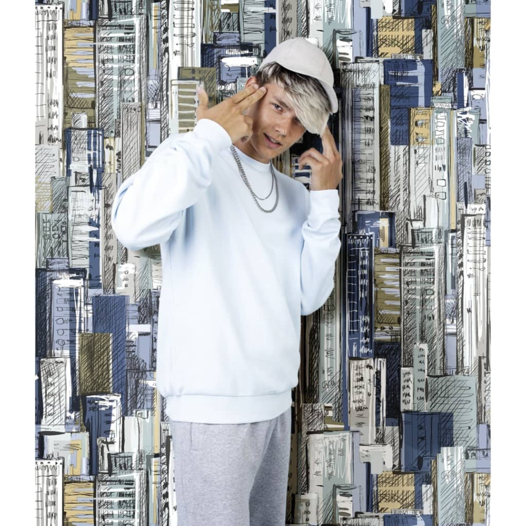 Noordwand behang vrienden koffiesteden en skyline blauw