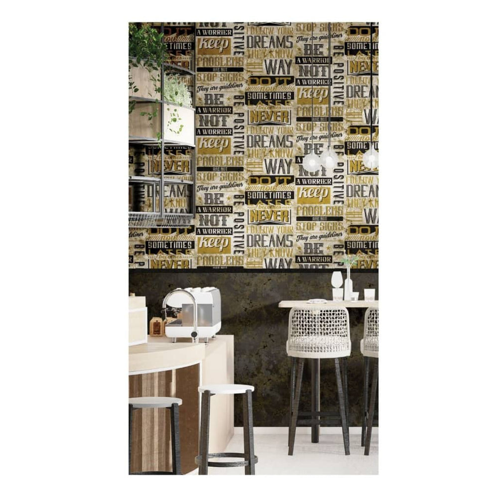 Noordwand behang vrienden koffie woorden en letters metallic en zwart