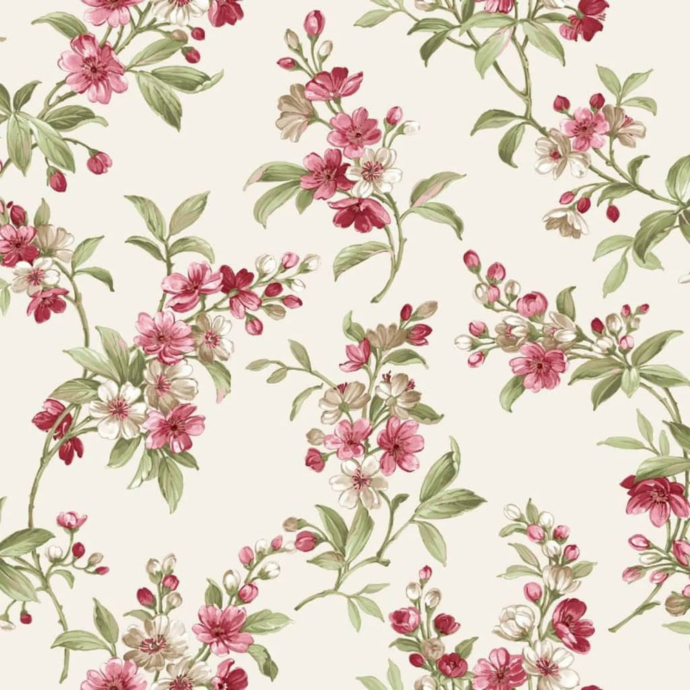 Noordwand behang bloeiende tuin 6 bloemen rood en groen