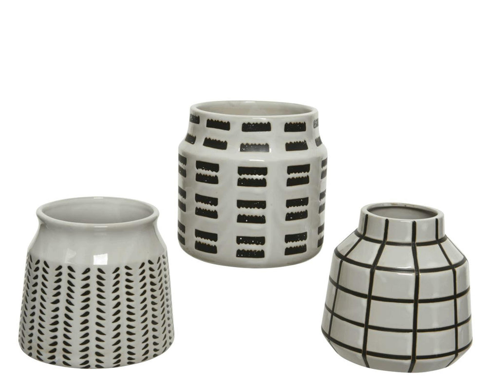 Decoris vaas porselein ø14-h15cm wit zwart