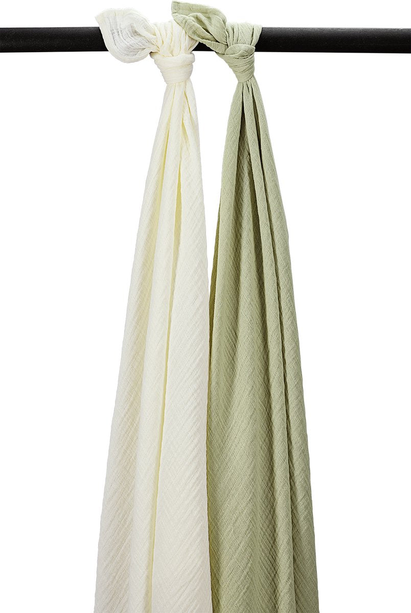Meyco baby uni swaddle - 2-pack - pre-washed hydrofiel - natural soft olive - 120x120cm