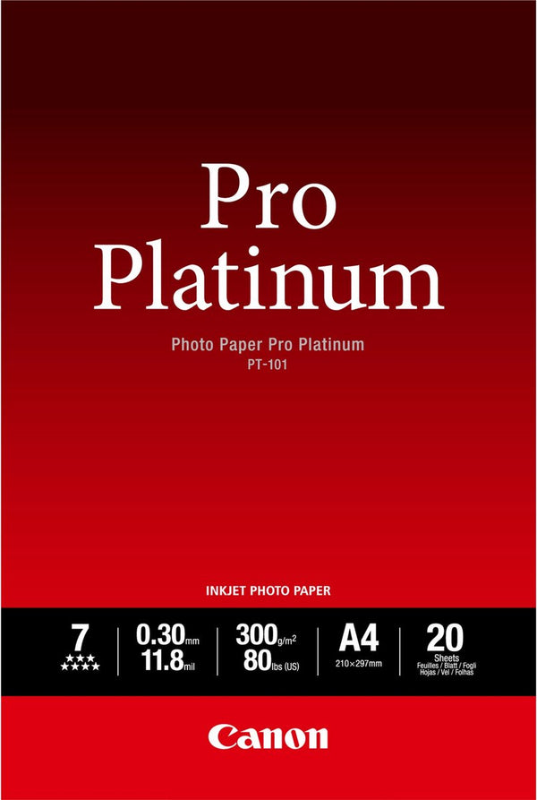 Canon pt-101 - pro platinum photo paper - fotopapier - 300 g m2 - a4 - 20 vellen