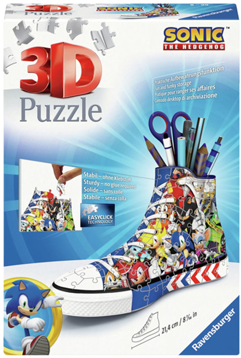 Ravensburger 3d puzzel pennenbak sonic de egel, 108st.