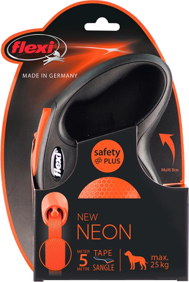 Flexi Rollijn nieuwe neon tape zwart oranje