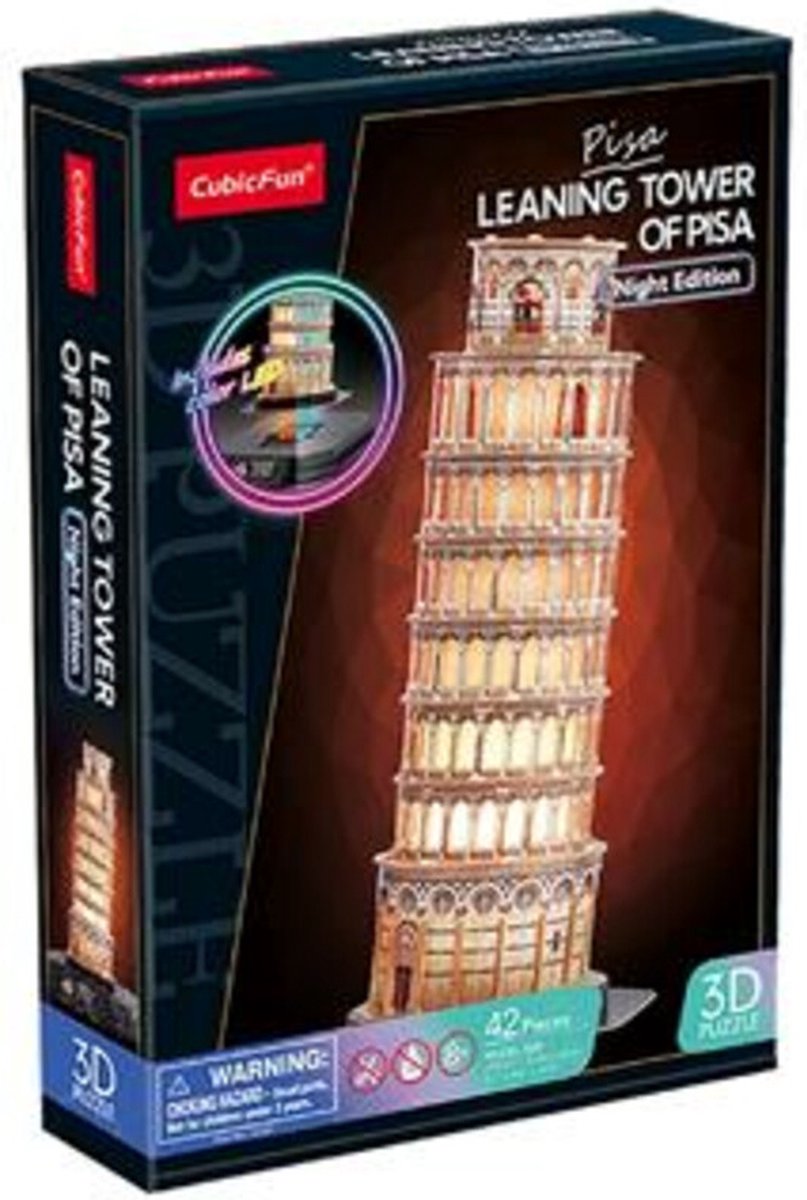 Kubieke leuke 3D-puzzel toren van pisa met led-verlichting