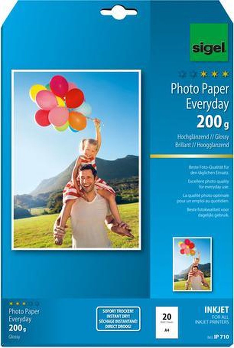 Sigel inkjet fotopapier - everyday plus - a4 - hoogglanzend - 200 grams - 20 vel - si-ip710