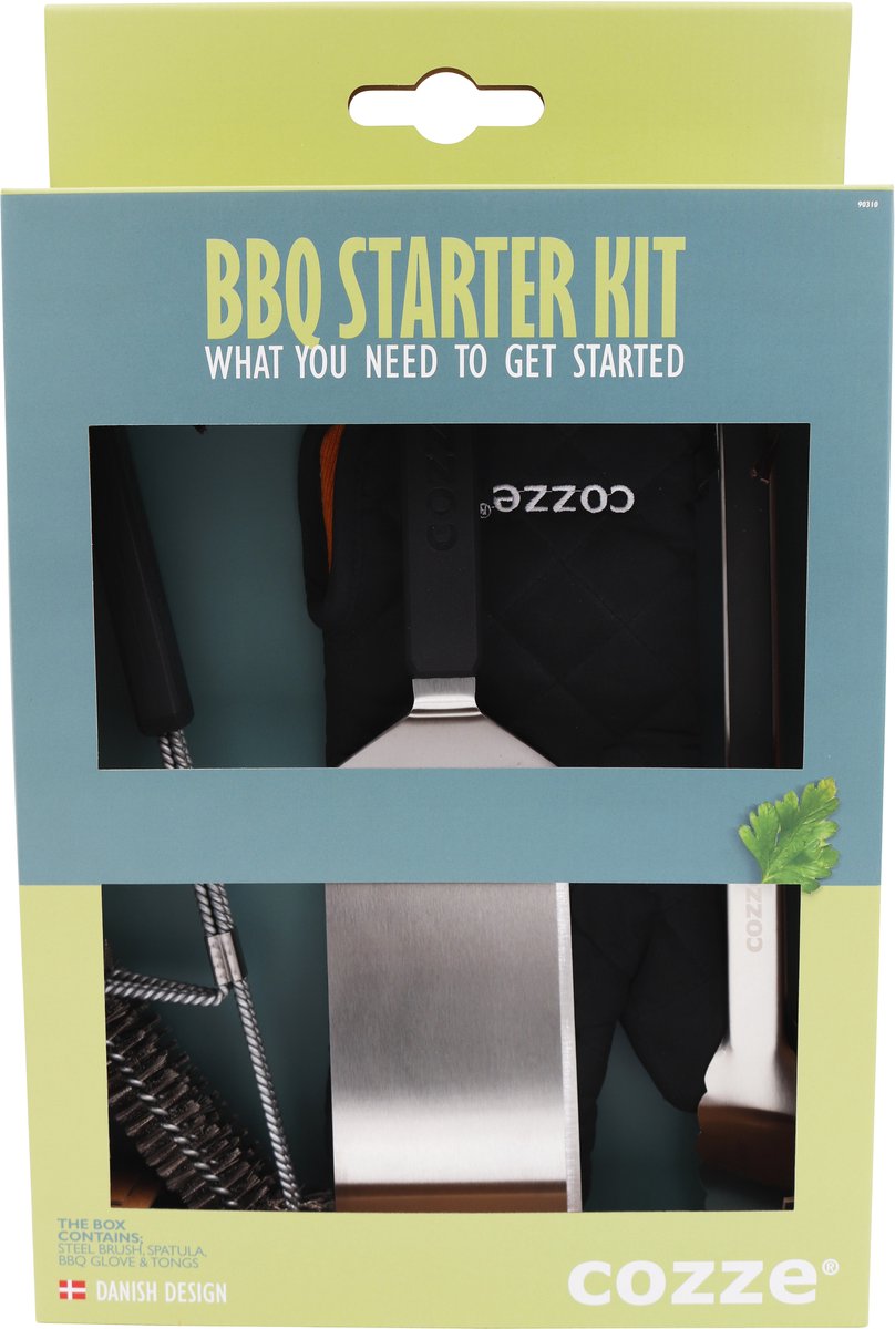 Cozze ® bbq set 4-delig: spatel, tang, grillborstel handschoen