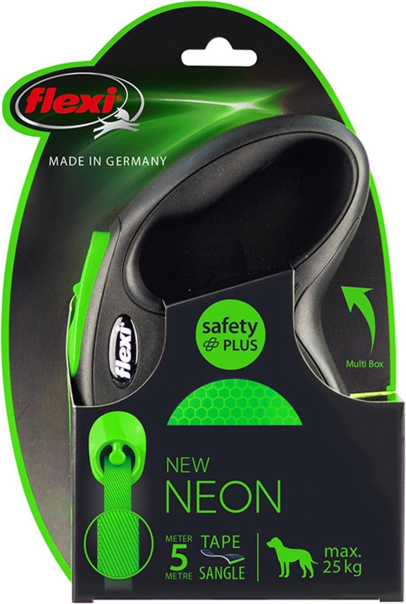 Flexi Rollijn nieuw neon tape zwart groen
