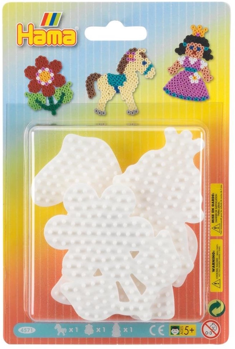 Hama - strijkkralengrondplaat - 3 stuks - pony, bloem, prinses