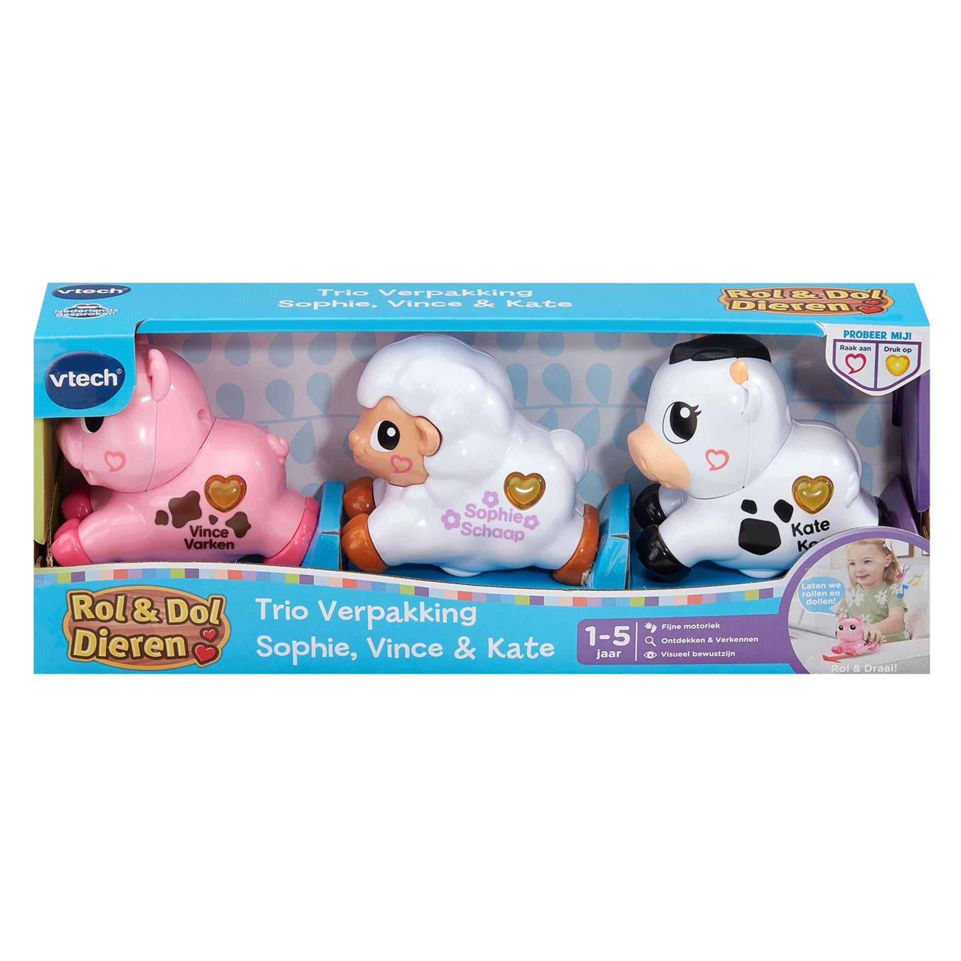 Vtech speelgoed dieren trio - rol en dol dieren set multicolor.
