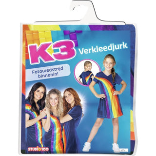 K3 Verkleedjurk Regenboog Blauw, 9-11 jaar
