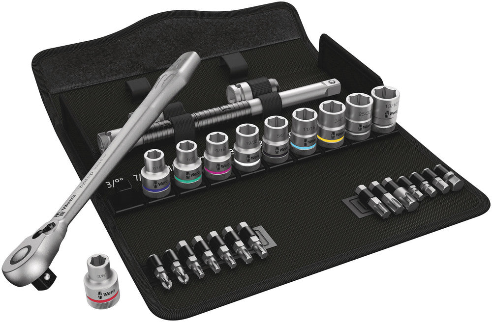 Wera 8100 sc 11 zyklop metalen ratelset gereedschapsset (zwart groen, 28-delig, volledig metalen omschakelbare ratel)