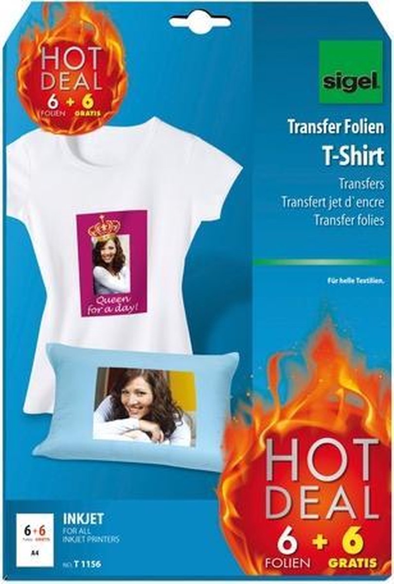 Sigel inkjet transferfolie - a4 - blanco - 6 vel + 6 vel gratis - voor lichte kleding textiel - si-t1156